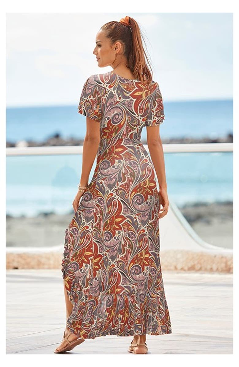LASCANA Women's Printed Side Slit Maxi Dress, Alternate, color, Multi