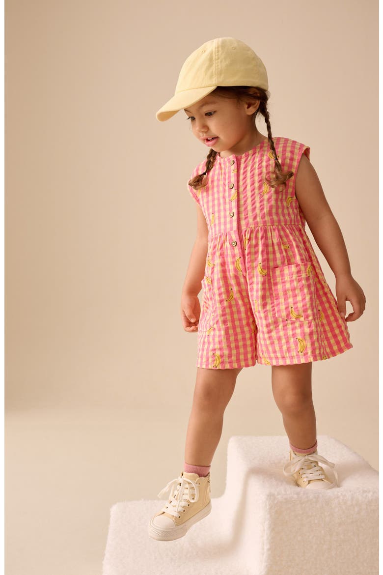 Kids' Gingham Cotton Romper, Alternate, color, PINK