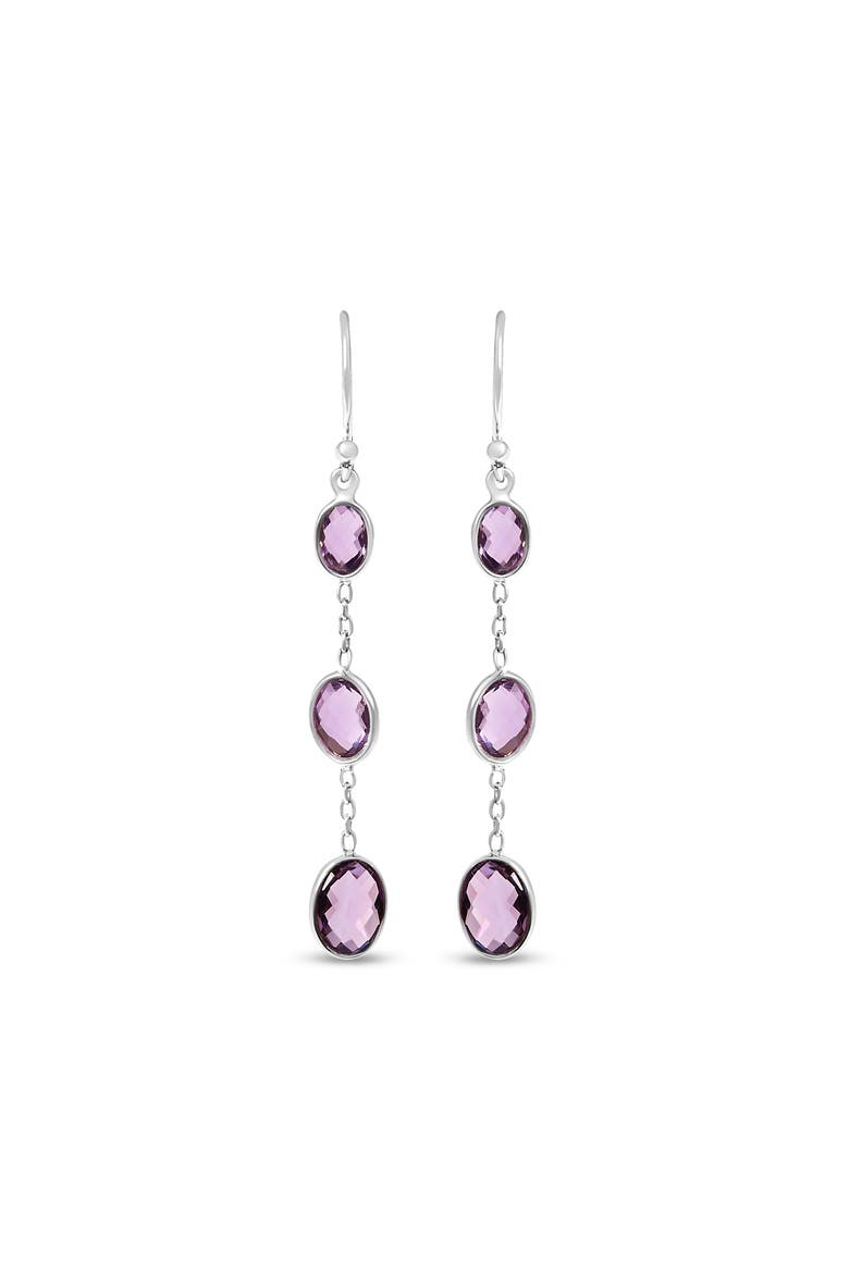 Silver Checkerboard Oval Purple Amethyst 2" Inch Drop and Dangle Earrings, Main, color, White