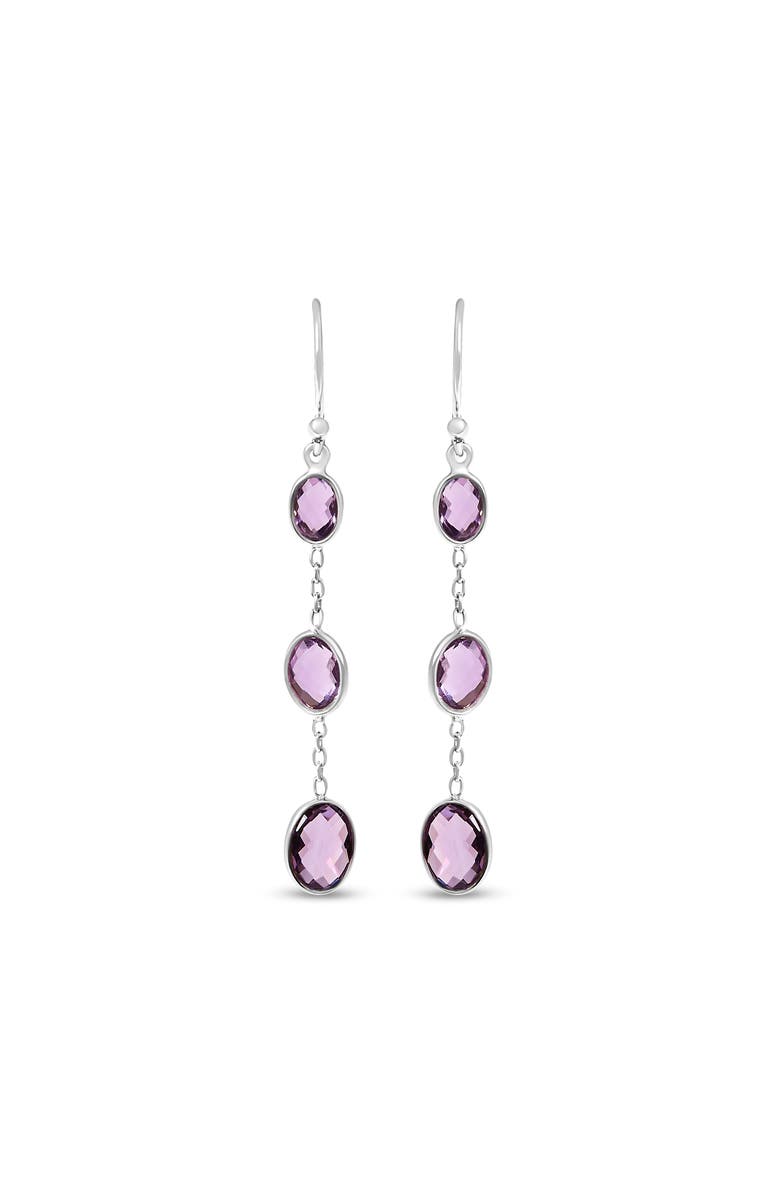 Haus of Brilliance Silver Checkerboard Oval Purple Amethyst 2" Inch Drop and Dangle Earrings, Main, color, White