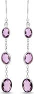 Haus of Brilliance Silver Checkerboard Oval Purple Amethyst 2" Inch Drop and Dangle Earrings