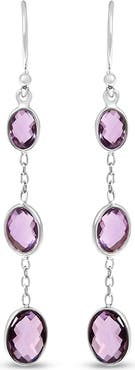 Haus of Brilliance Silver Checkerboard Oval Purple Amethyst 2" Inch Drop and Dangle Earrings