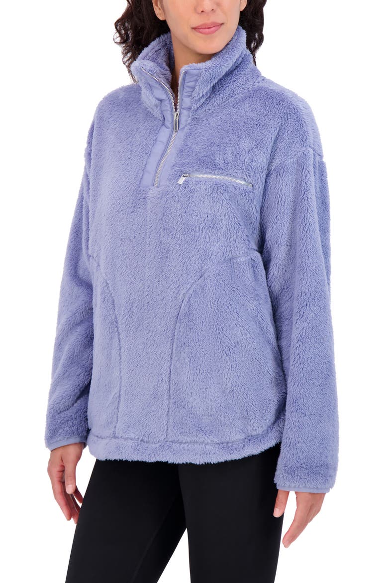Satin Trim Faux Shearling Tunic, Alternate, color, COUNTRY BLUE