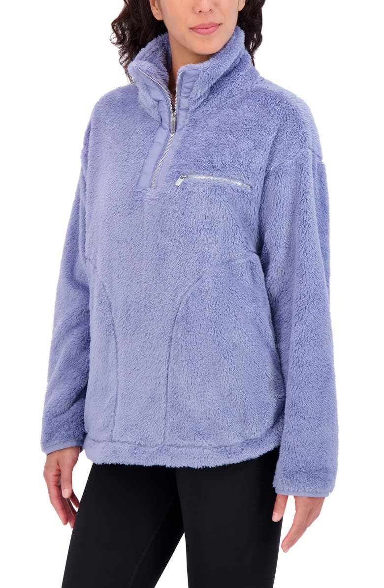 SAGE COLLECTIVE Satin Trim Faux Shearling Tunic, Alternate, color, 