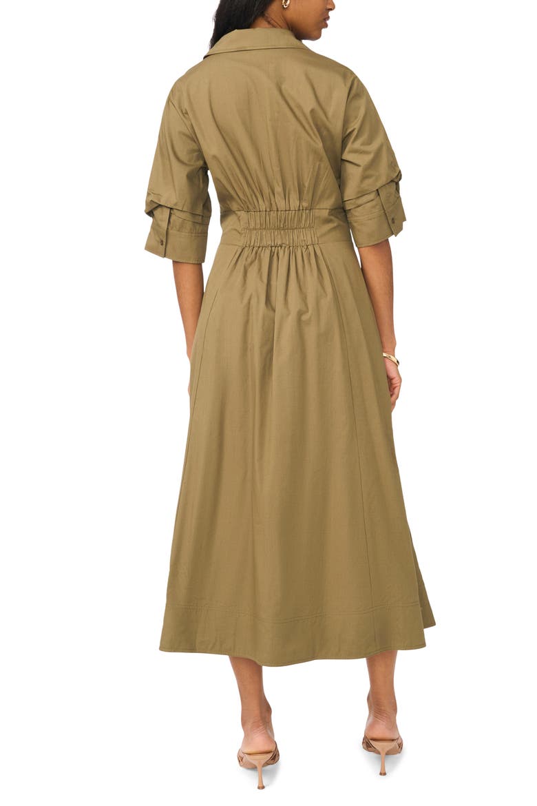 Pleated Button Up Shirtdress, Alternate, color, OLIVE SHADE