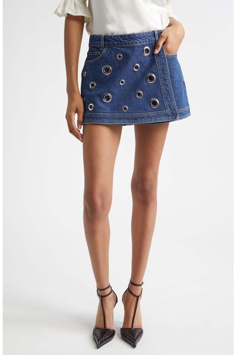 Marcia Rivet Detail Denim Skort, Main, color, TIDE