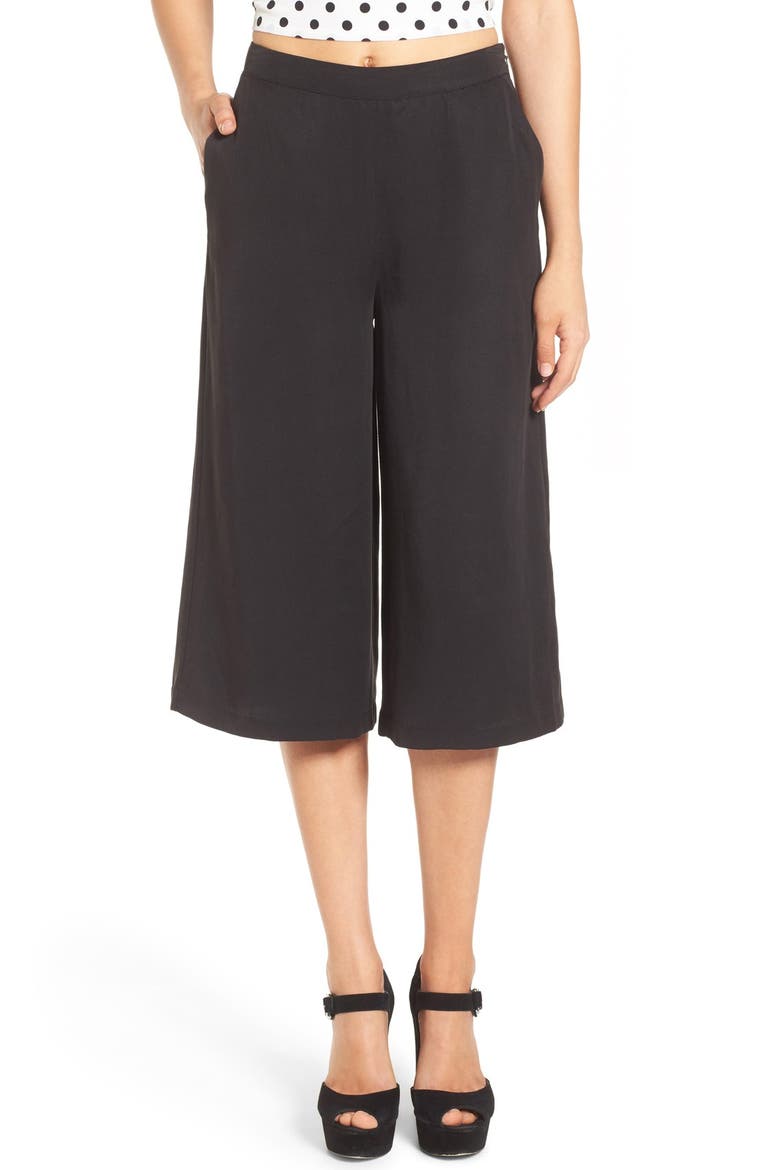 Pleated Culottes, Main, color, BLACK