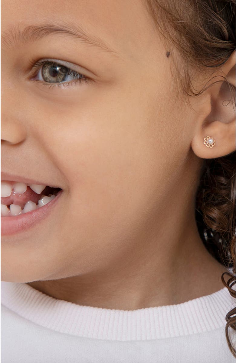 In Season Jewelry 14k Flower & Pearl Classic Earrings, Alternate, color, White