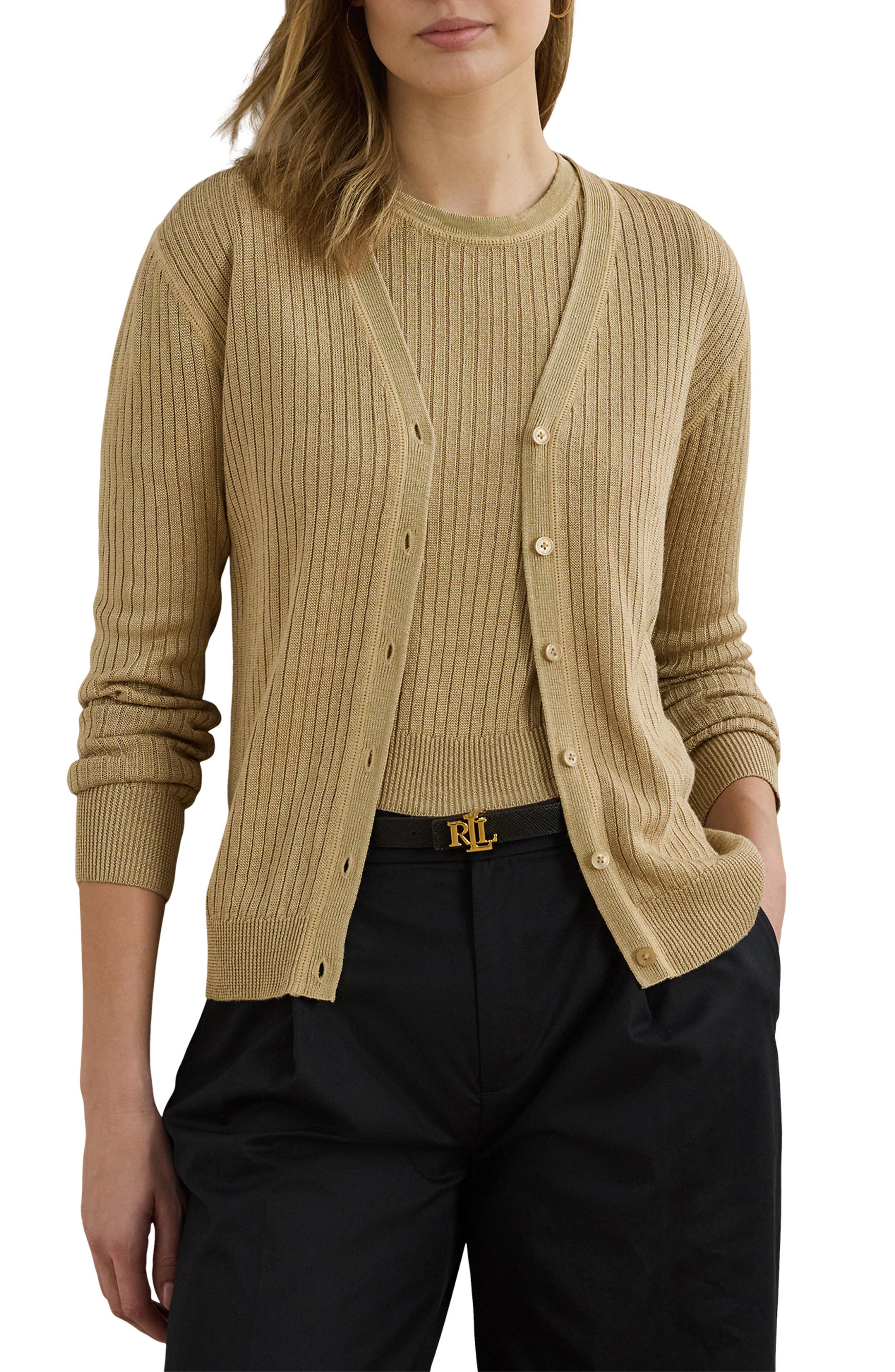 Lauren Ralph Lauren Linen Blend Rib Cardigan