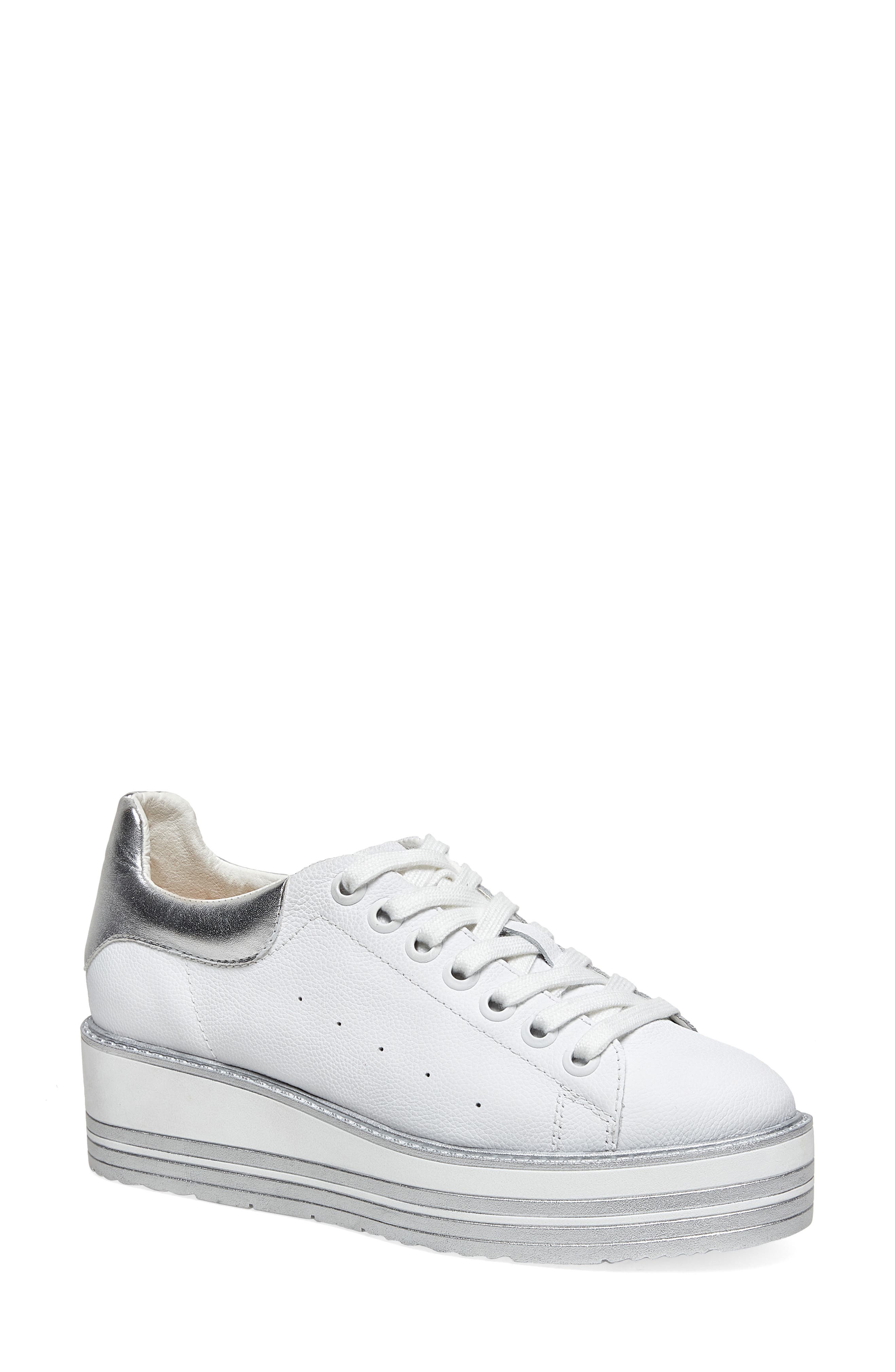Siobhan Wedge Sneaker, Main, color, WHITE/ SILVER LEATHER