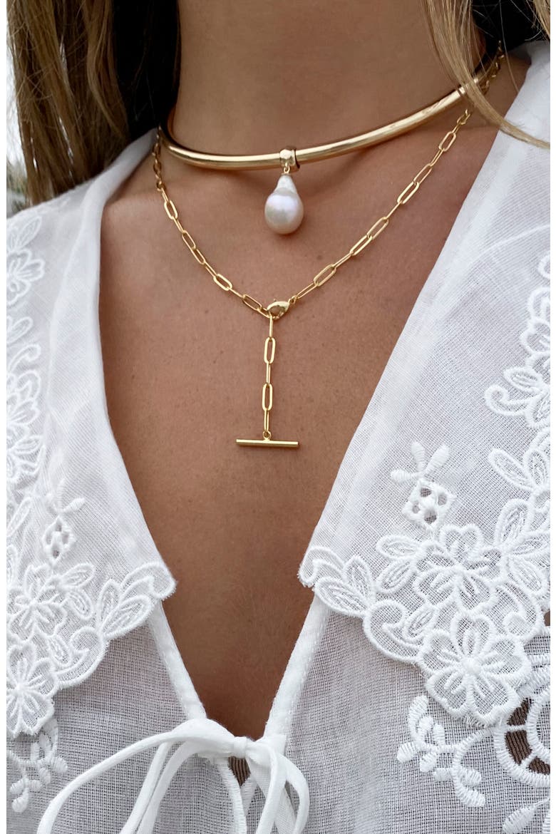Talia Pearl Choker, Alternate, color, 14K GOLD PLATED