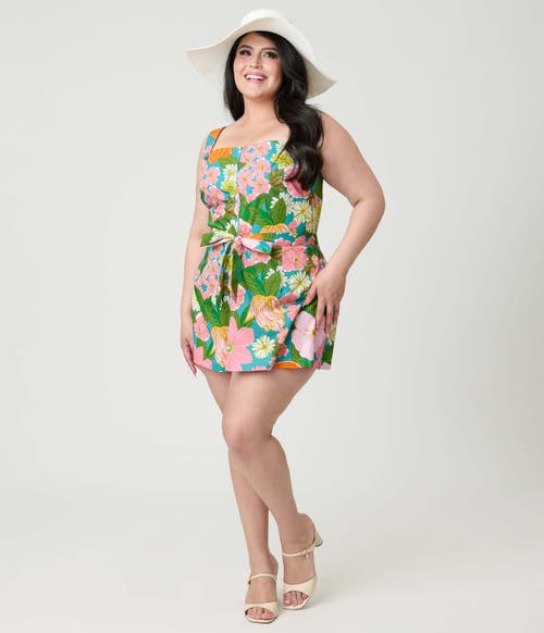 Smak Parlour Plus Size 1960s Sweet & Sassy Skirted Romper in Green Floral Print at Nordstrom, Size 1X