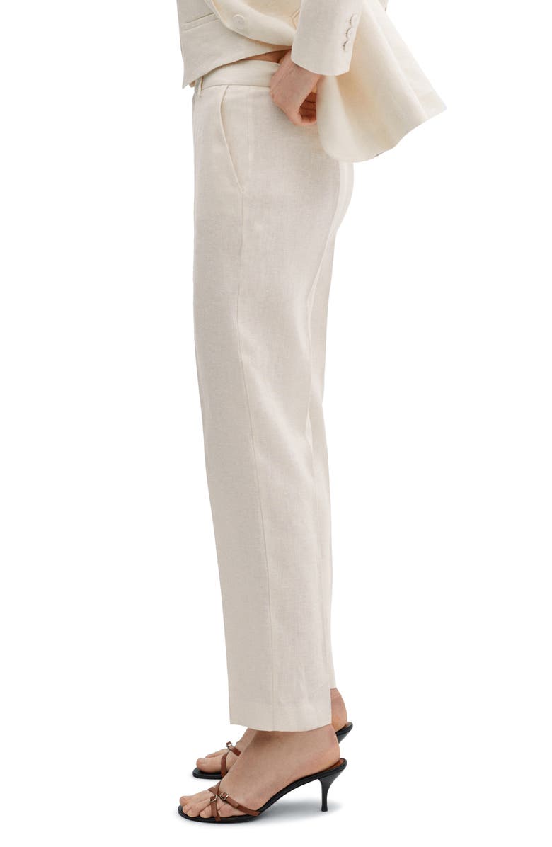 MANGO Straight Leg Linen Pants, Alternate, color, Ecru