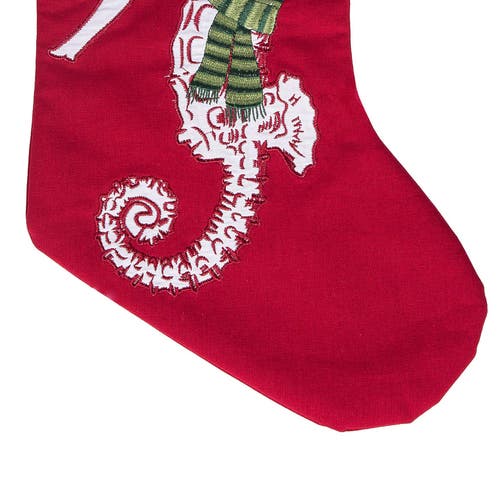 C & F Home C&f Home 8.5" X 20" Holiday Seahorse With Pine Needle Green Scarf Christmas Stocking In Red