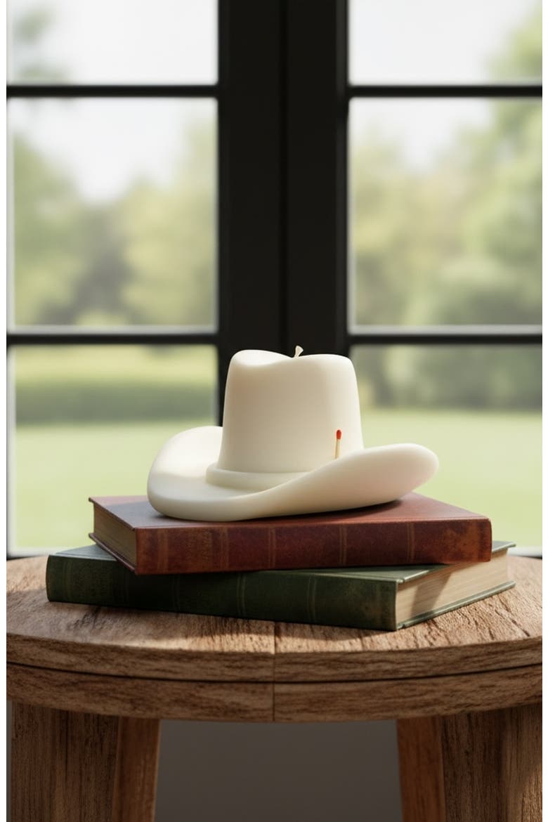 Belle Star Cowboy Hat Candle, Alternate, color, White