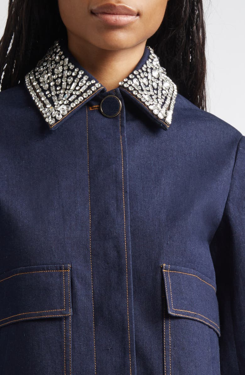 Veronica Beard Barrington Crystal Collar Denim Jacket, Alternate, color, Midnight Wash