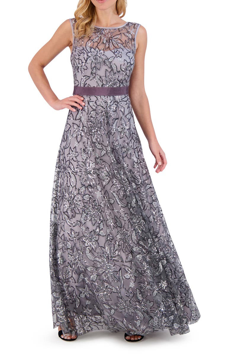 Eliza J Sequin A-Line Gown, Main, color, Silver