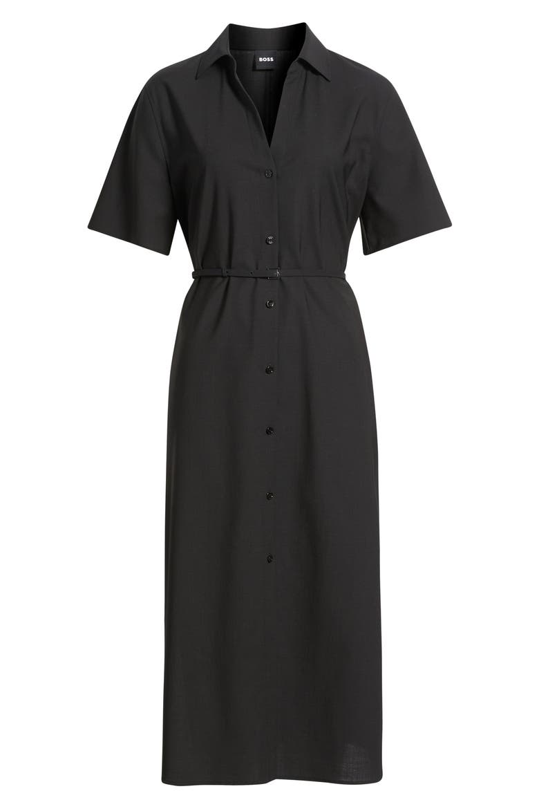 Dulera Belted Virgin Wool Shirtdress, Alternate, color, BLACK