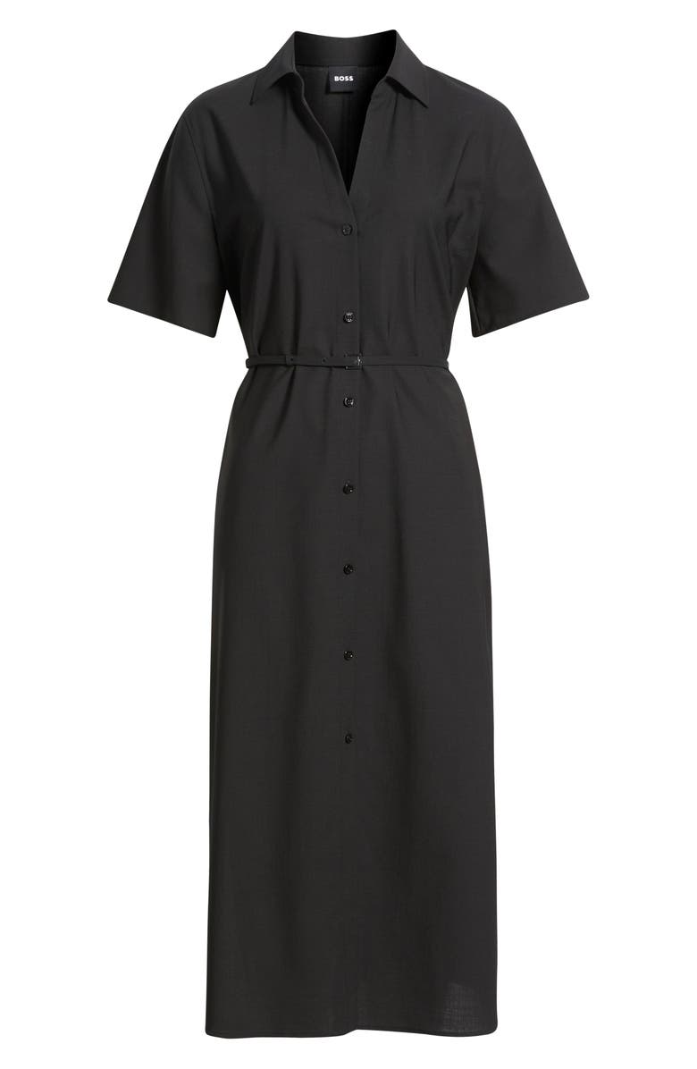 BOSS Dulera Belted Virgin Wool Shirtdress, Alternate, color, Black