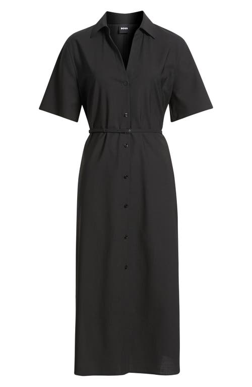 Hugo Boss Boss Dulera Belted Virgin Wool Shirtdress In Black