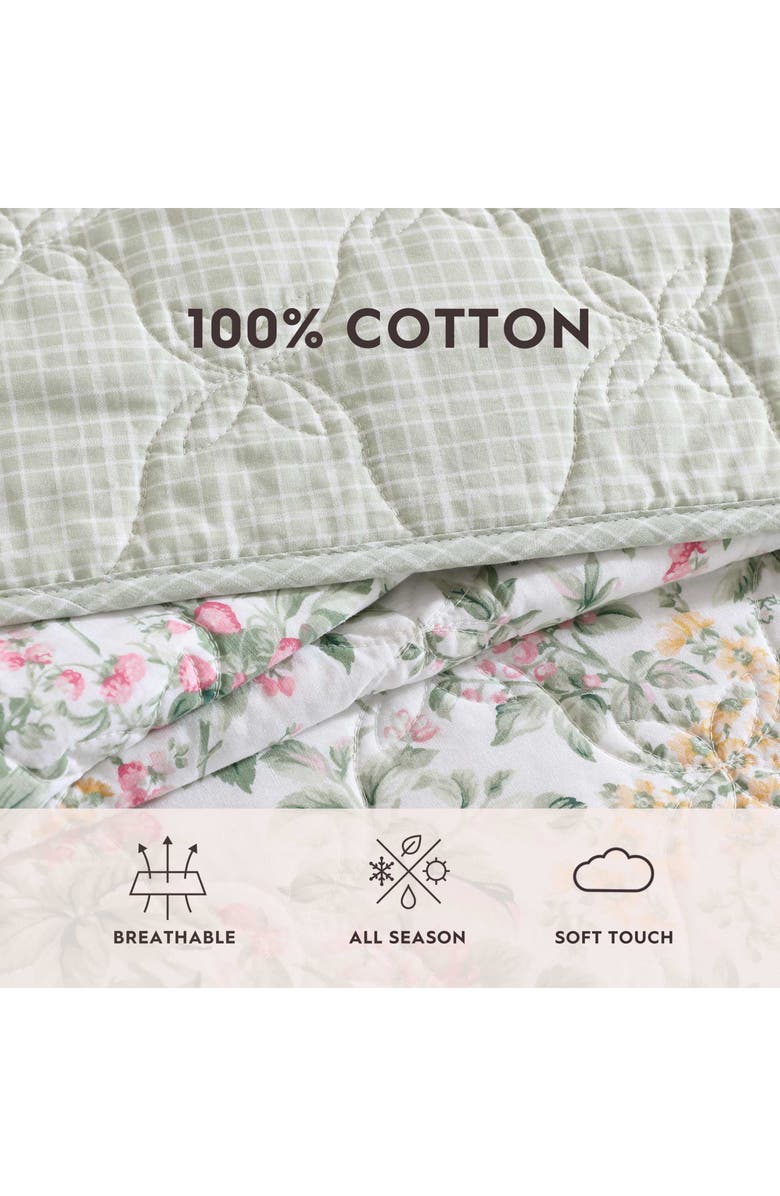 Laura Ashley Bramble Floral Cotton Quilt Set, Alternate, color, Green/ Pastel Pink