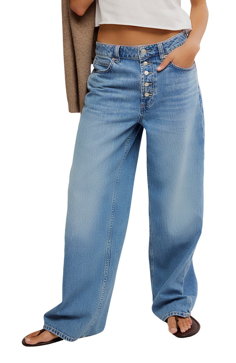 Free People Nia Exposed Button Wide Leg Jeans, Main, color, Friday