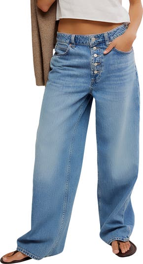 Nia Exposed Button Wide Leg Jeans