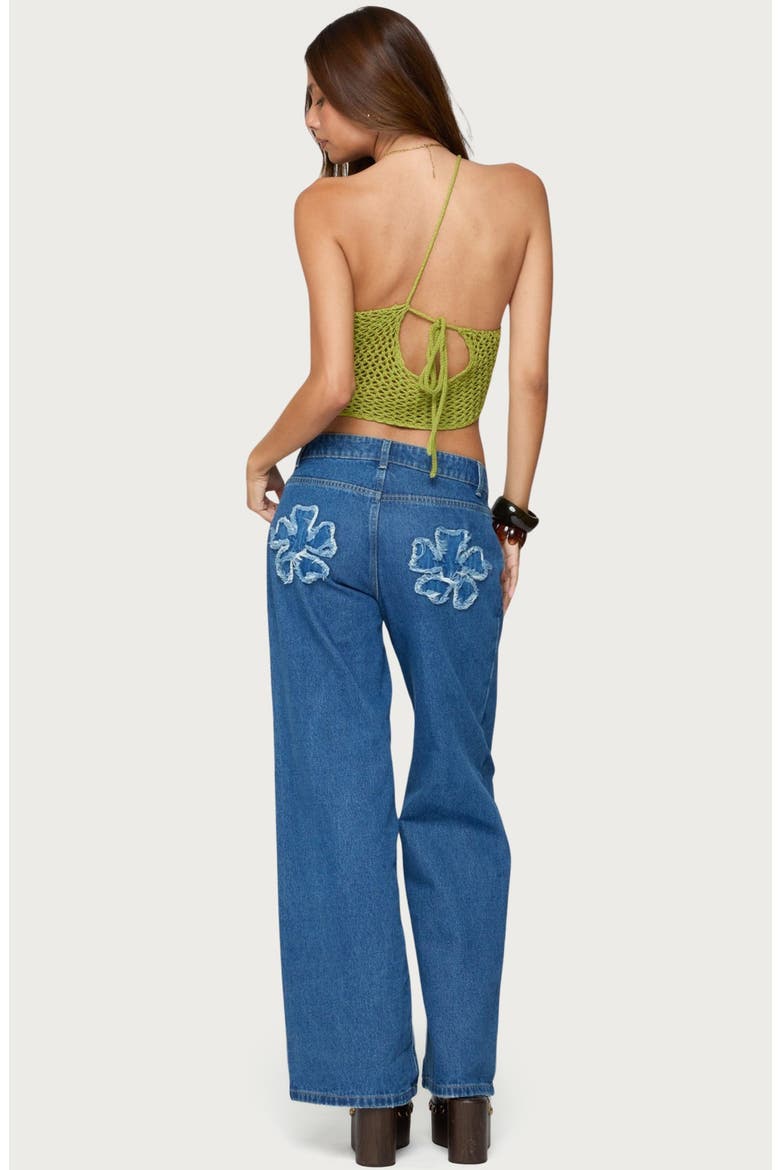 Flower Patch Low Rise Wide Leg Jeans, Alternate, color, BLUE