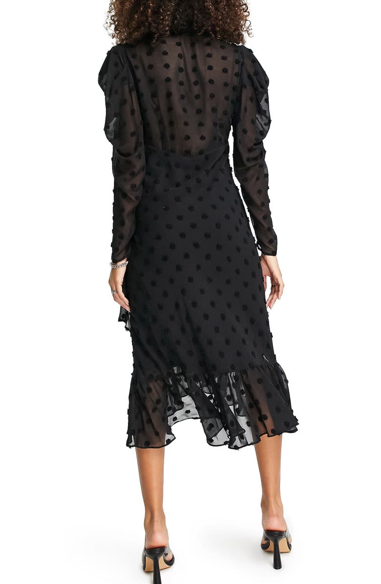 Topshop Premium Dobby Spot Long Sleeve Midi Dress, Alternate, color, 