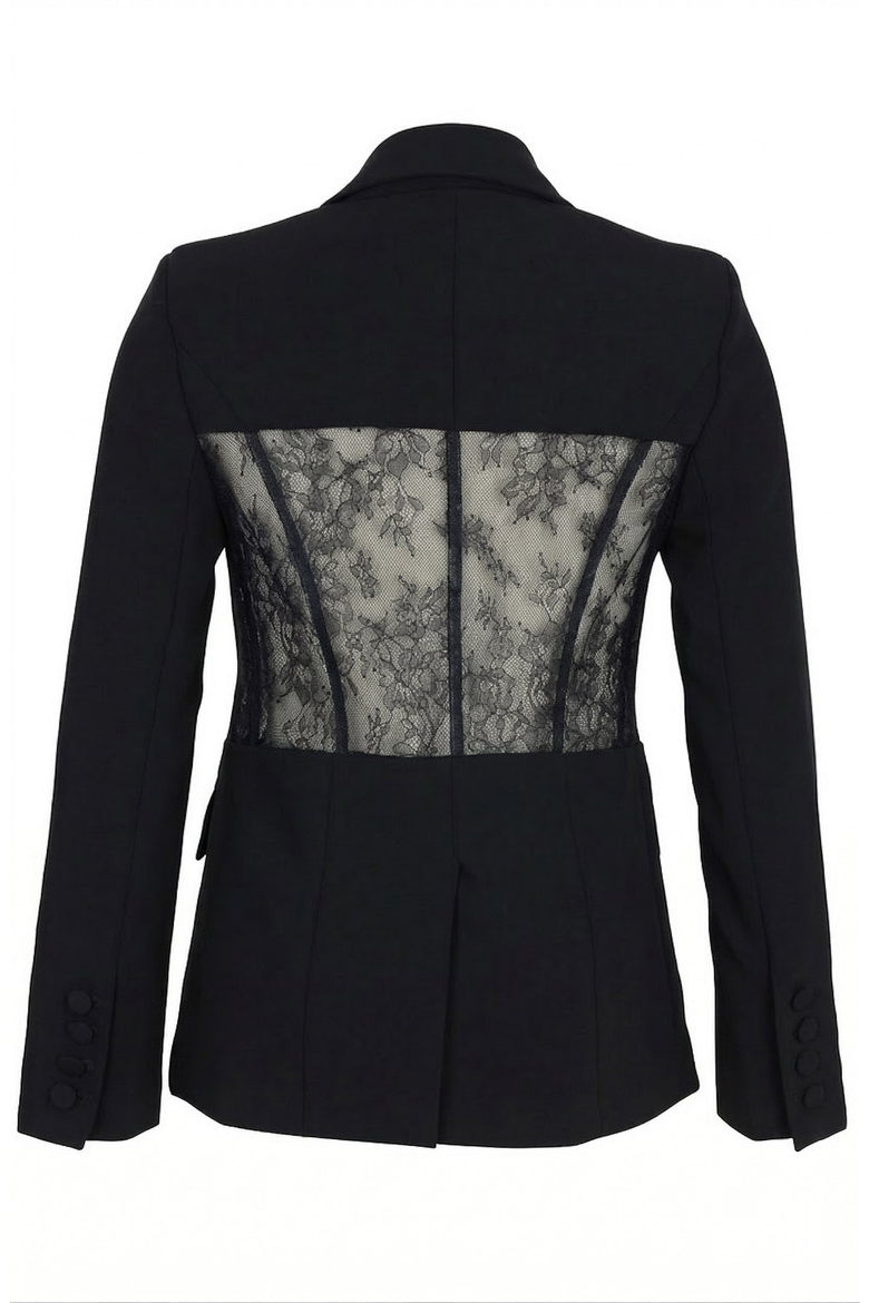 Lace Panel Blazer, Alternate, color, Black