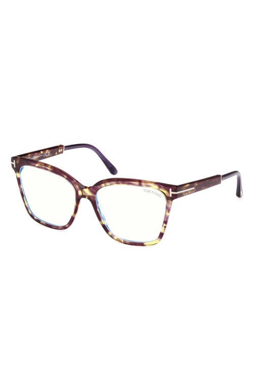 Tom Ford 56mm Square Blue Light Blocking Optical Glasses In Violet Yellow Havana Rose Gold