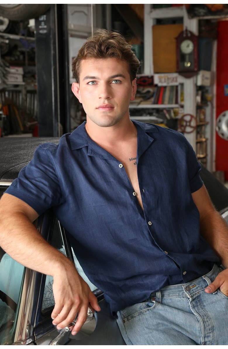 Ledger & Ford Ojai Linen Shirt, Alternate, color, Navy