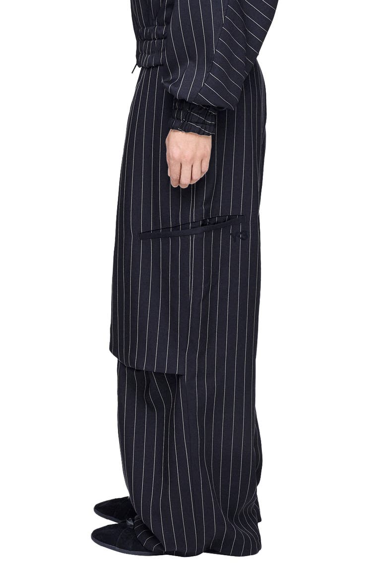 Pinstripe Utility Wide Leg Pants, Alternate, color, BLACK