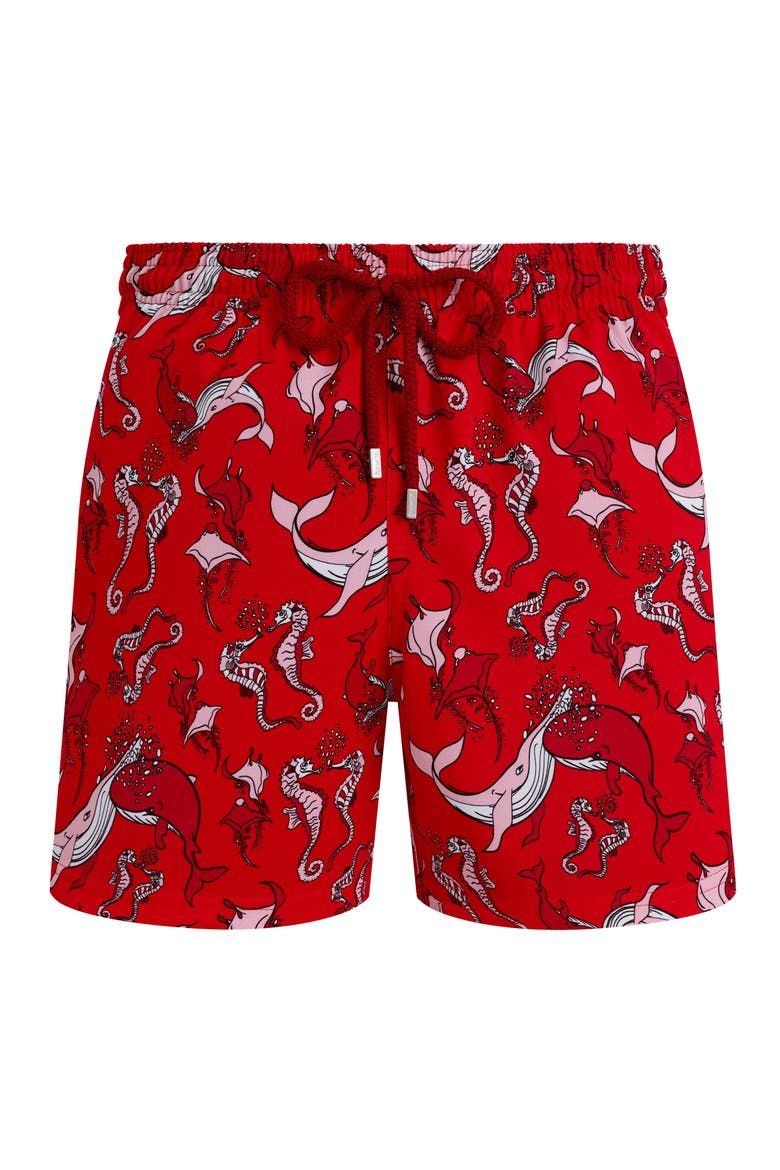 Men Stretch Short Swim Shorts Whales love, Main, color, poppy red