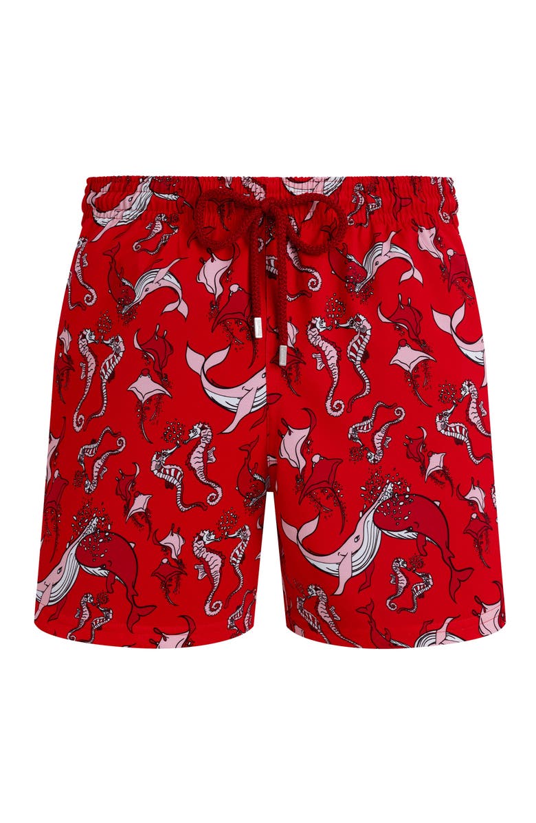 Vilebrequin Men Stretch Short Swim Shorts Whales love, Main, color, Poppy Red