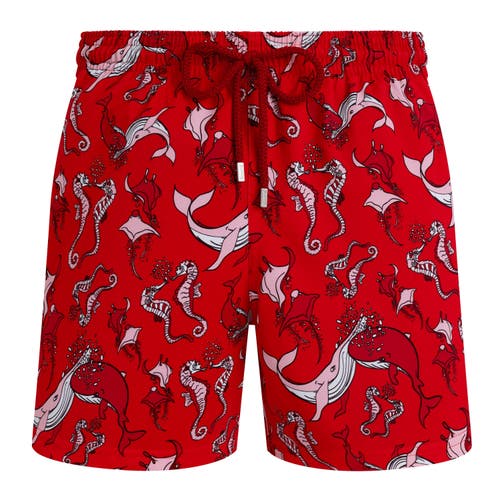 Vilebrequin Whimsical Whales Printed 5.5 Swim Trunks In Red