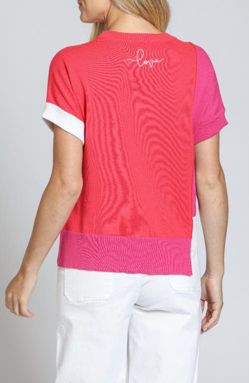 Apny Colorblock Asymmetric Cotton Sweater In Pink Multi