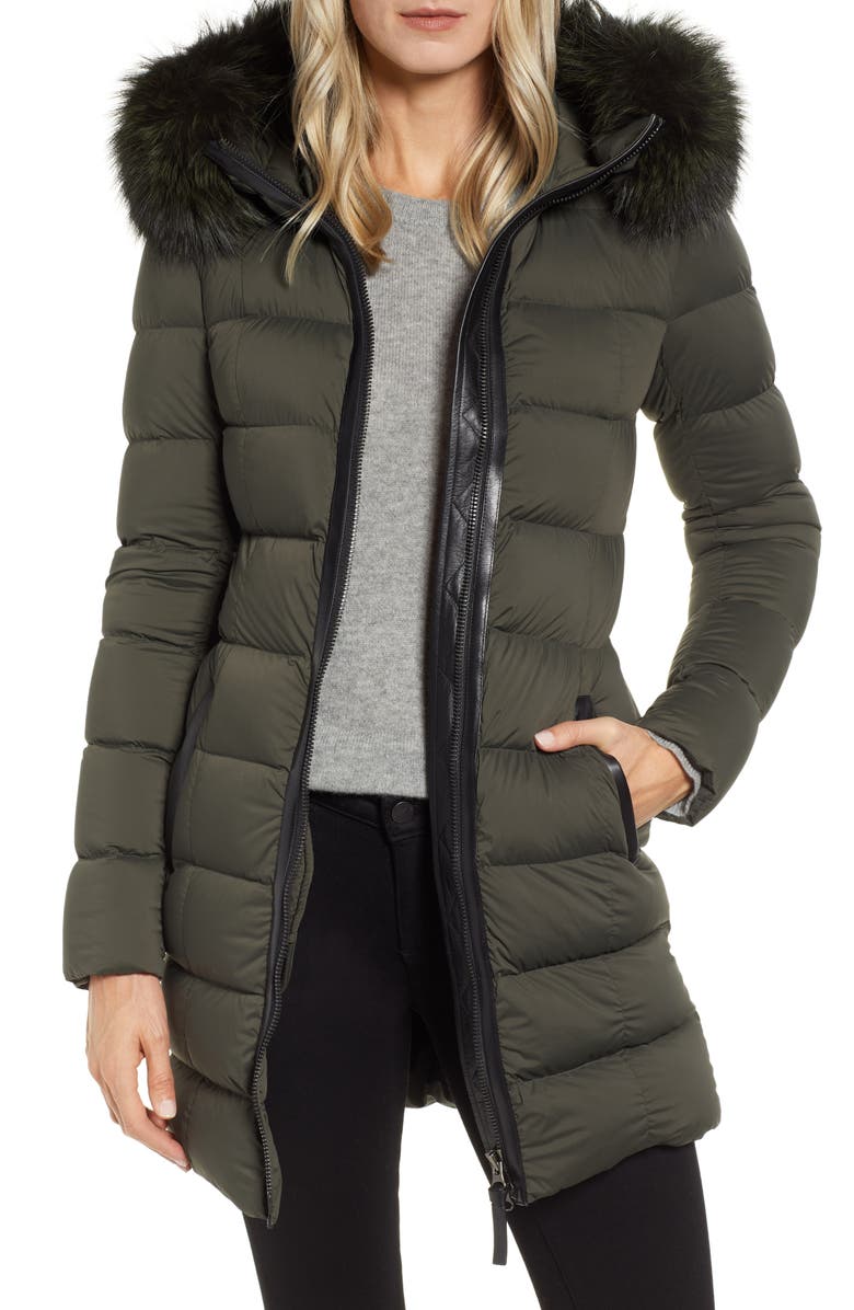 Mackage Calla Genuine Fox Fur Trim Hooded Down Coat, Main, color, 