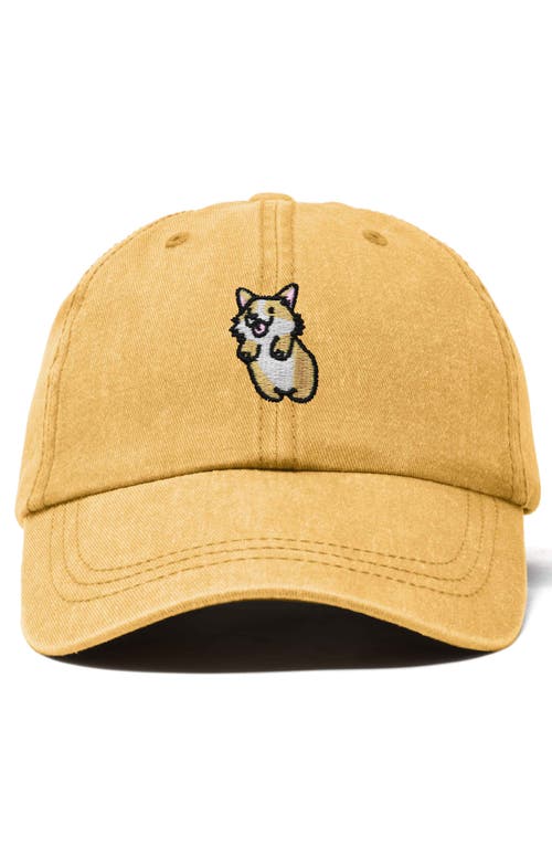 Dalix Leaping Corgi Embroidered Cap In Washed Gold