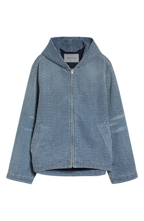 Logo Embroidery Hooded Denim Jacket