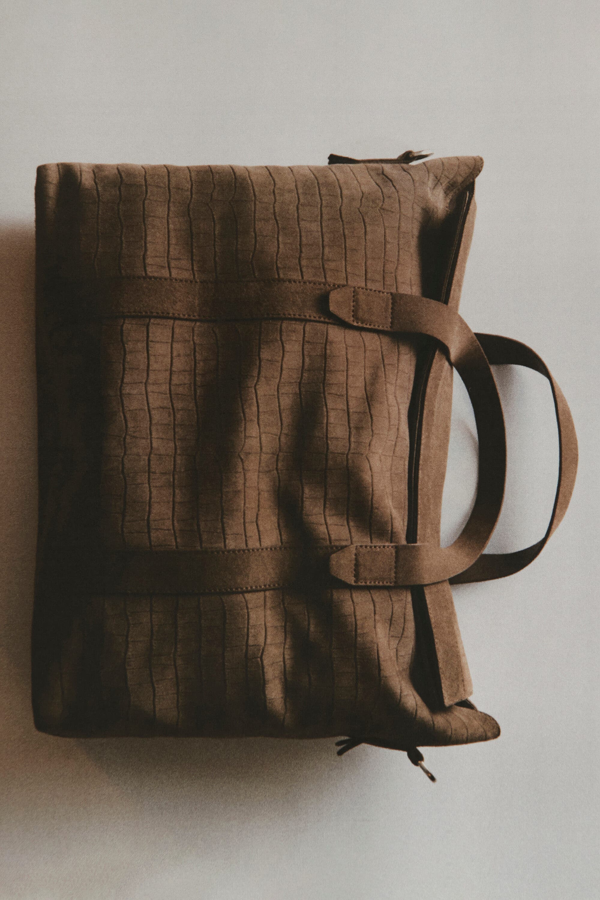 COS Brunswick Messenger Bag - Croc-effect Suede, Alternate, color, Elephant Gray