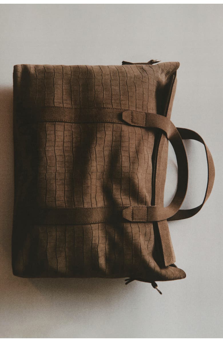 COS Brunswick Messenger Bag - Croc-effect Suede, Alternate, color, Elephant Gray