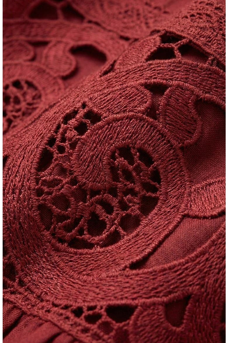 Belted Tiered Lace Midi Dress, Alternate, color, Burgundy