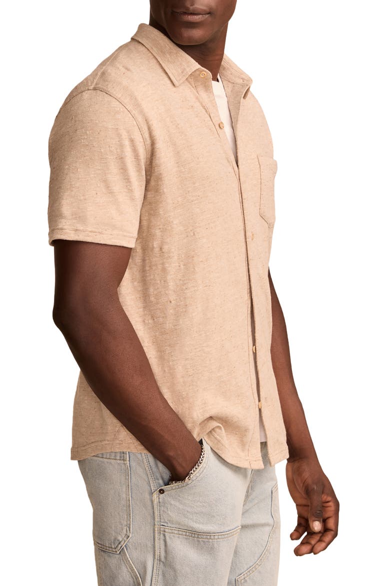 Short Sleeve Marled Linen Button-Up Shirt, Alternate, color, PLAZA TAUPE