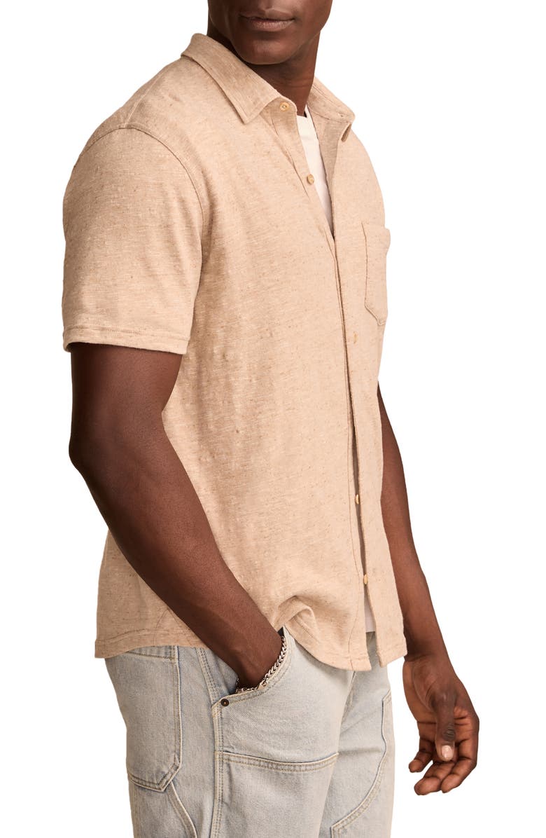 Lucky Brand Short Sleeve Marled Linen Button-Up Shirt, Alternate, color, Plaza Taupe