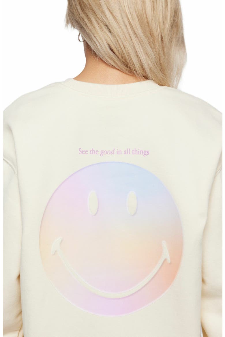 Smiley Radiate Happiness Crewneck, Alternate, color, BONE