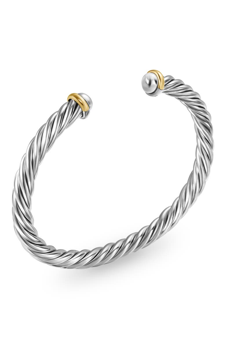 Cable Cuff Bracelet in Sterling Silver with 14K Yellow Gold, 6mm, Alternate, color, SILVER