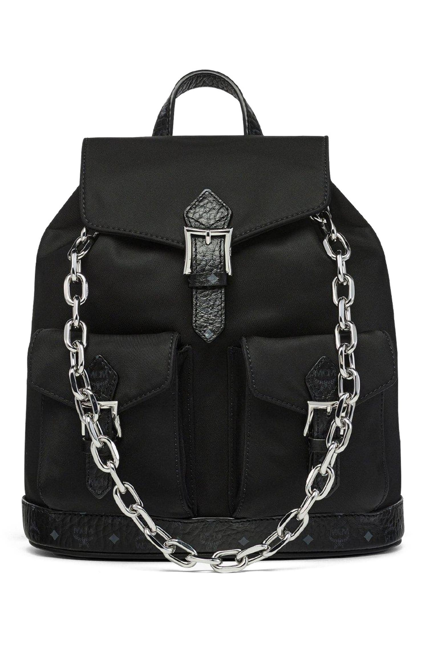 MCM Mini Aren Drawstring Backpack in ECONYL and Leather, Main, color, 