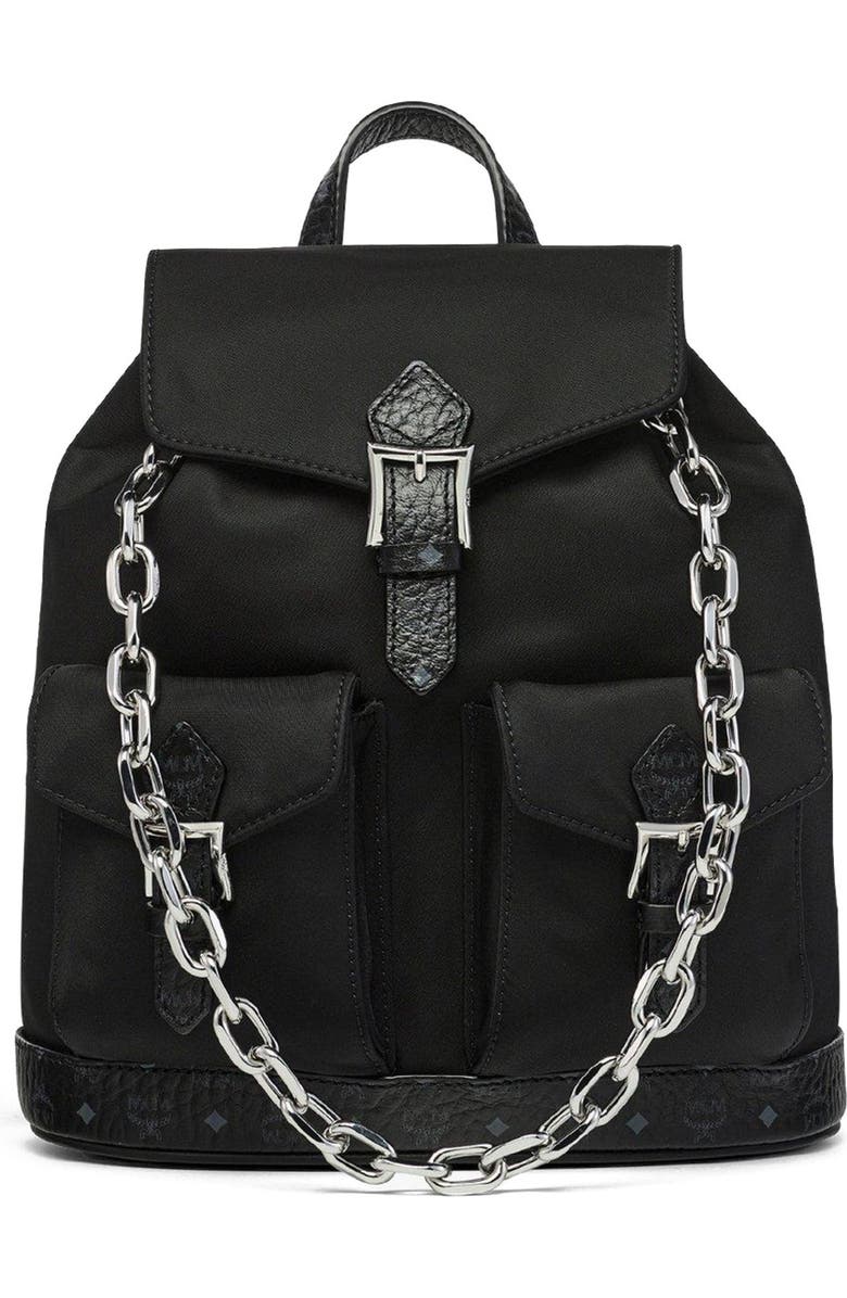MCM Mini Aren Drawstring Backpack in ECONYL and Leather, Main, color,