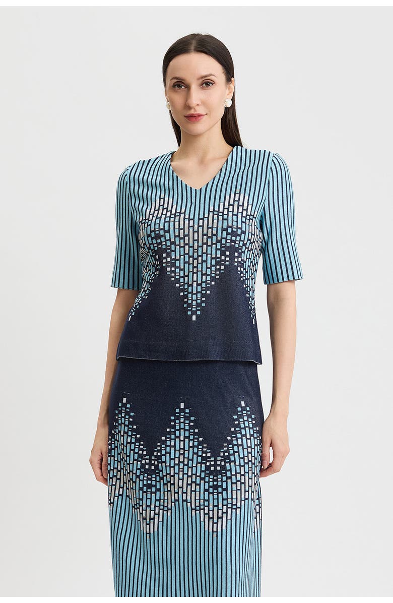 Ming Wang Linear Ombre Soft Knit Top, Main, color, Indigo/Limestone/Serene/White